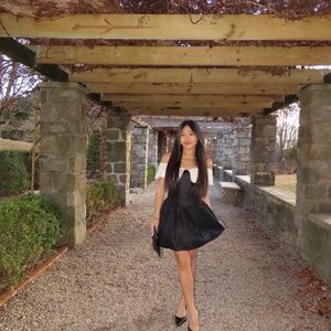 LULUS | Upscale Desire Black Contrast Off-the-Shoulder Mini Dress